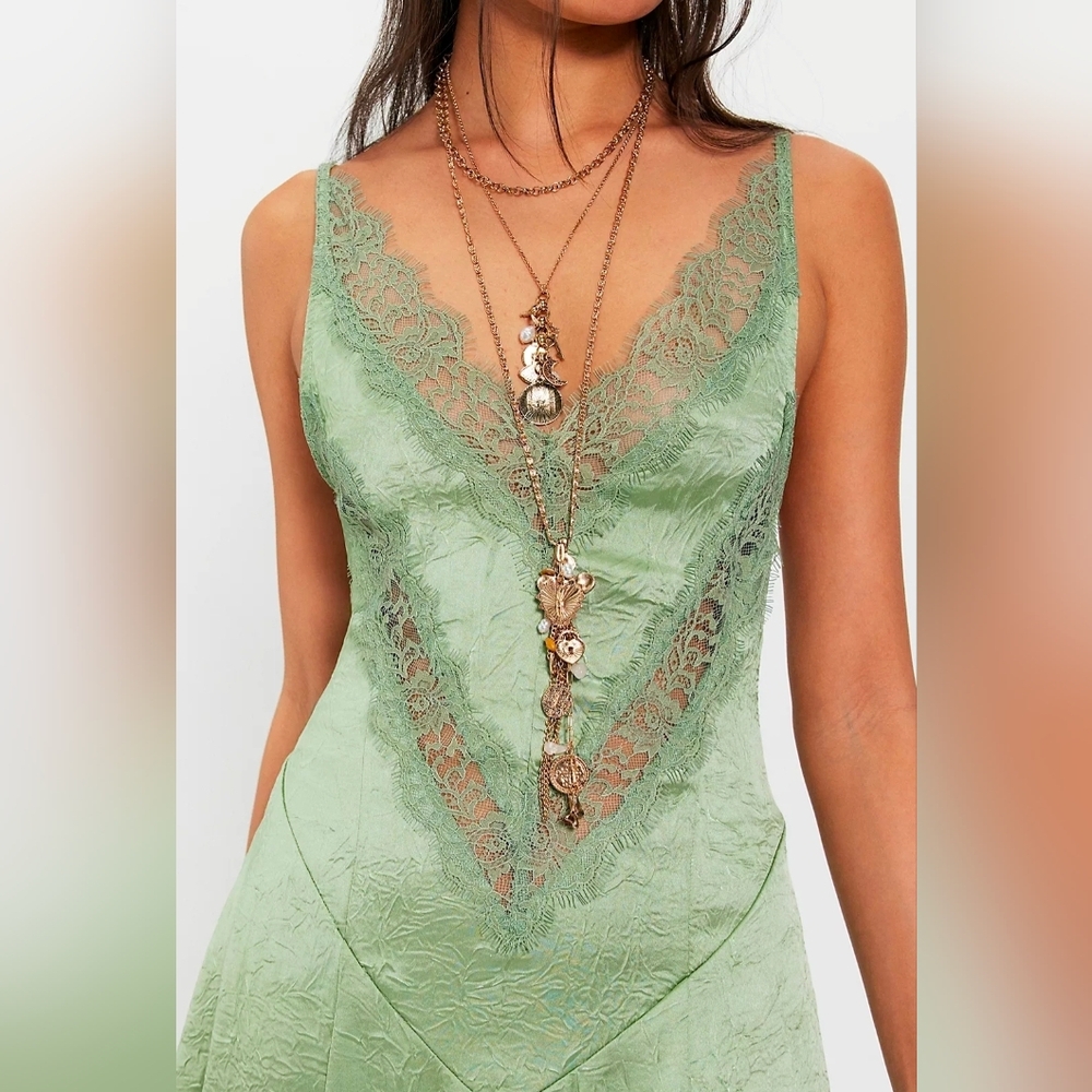 Free People Light Sage Lace-Trim Maxi Slip Dress - Picture 4 of 5